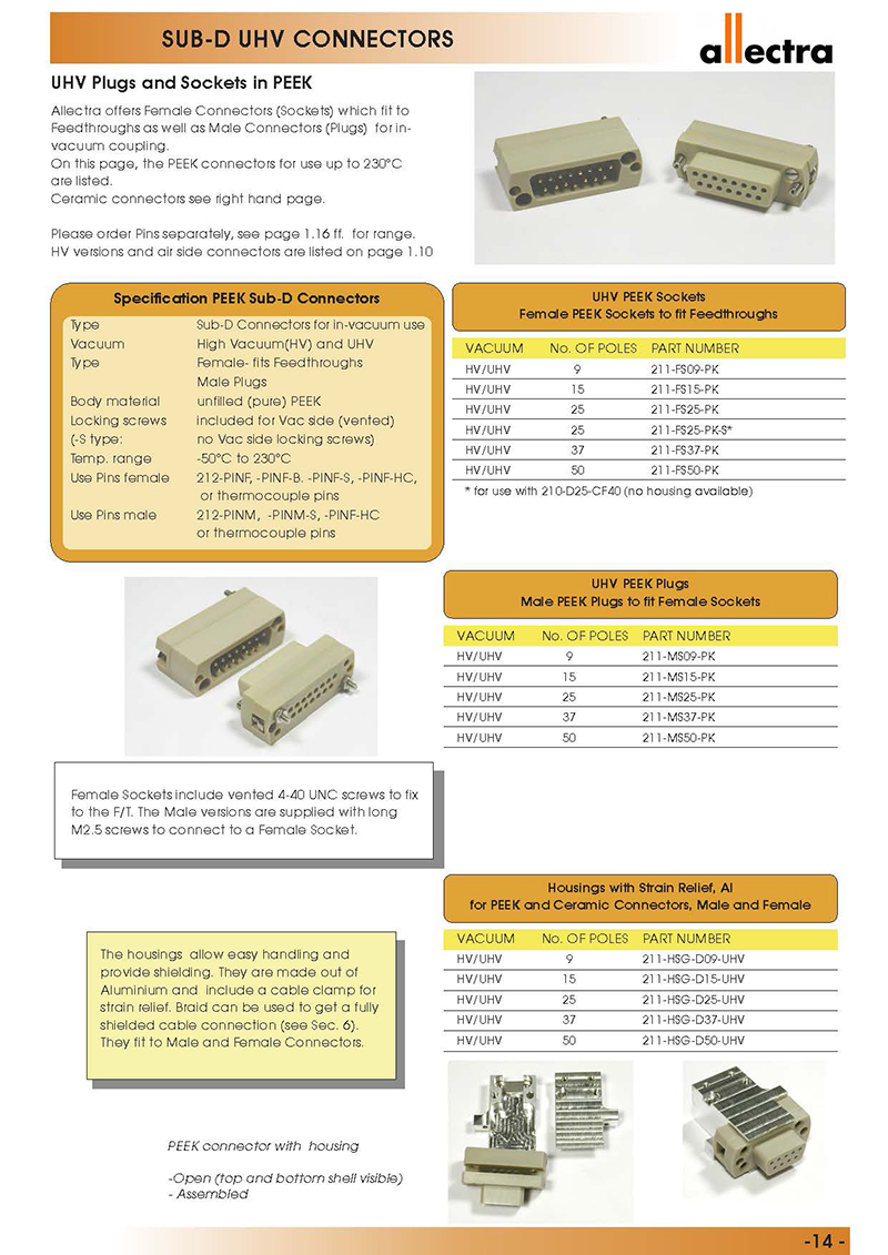 Allectra PEEK材料型超高真空插頭和插座 Allectra PEEK材料型超高真空插頭和插座