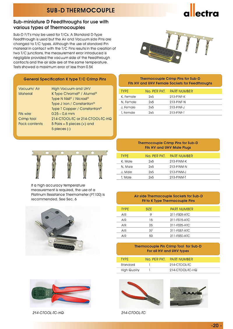 Allectra D-Sub真空饋通和Sub-D熱電偶 Allectra D-Sub真空饋通和Sub-D熱電偶