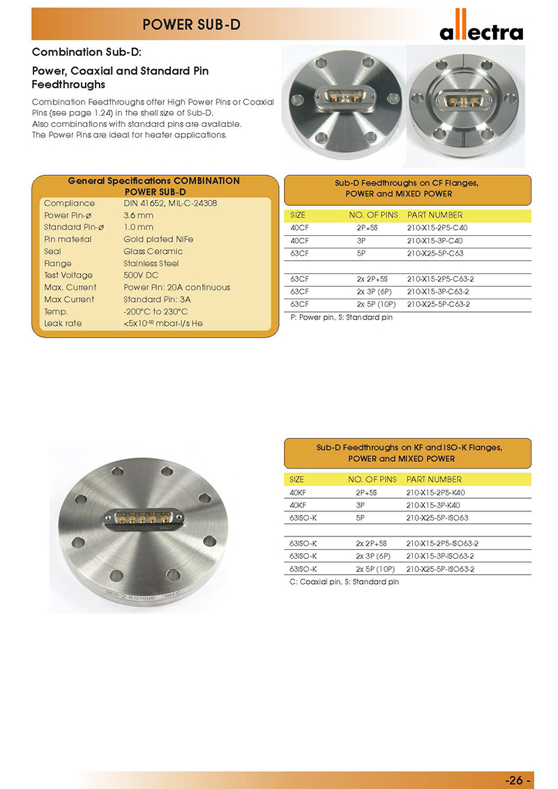 Allectra組合型Sub-D真空饋通 Allectra組合型Sub-D真空饋通