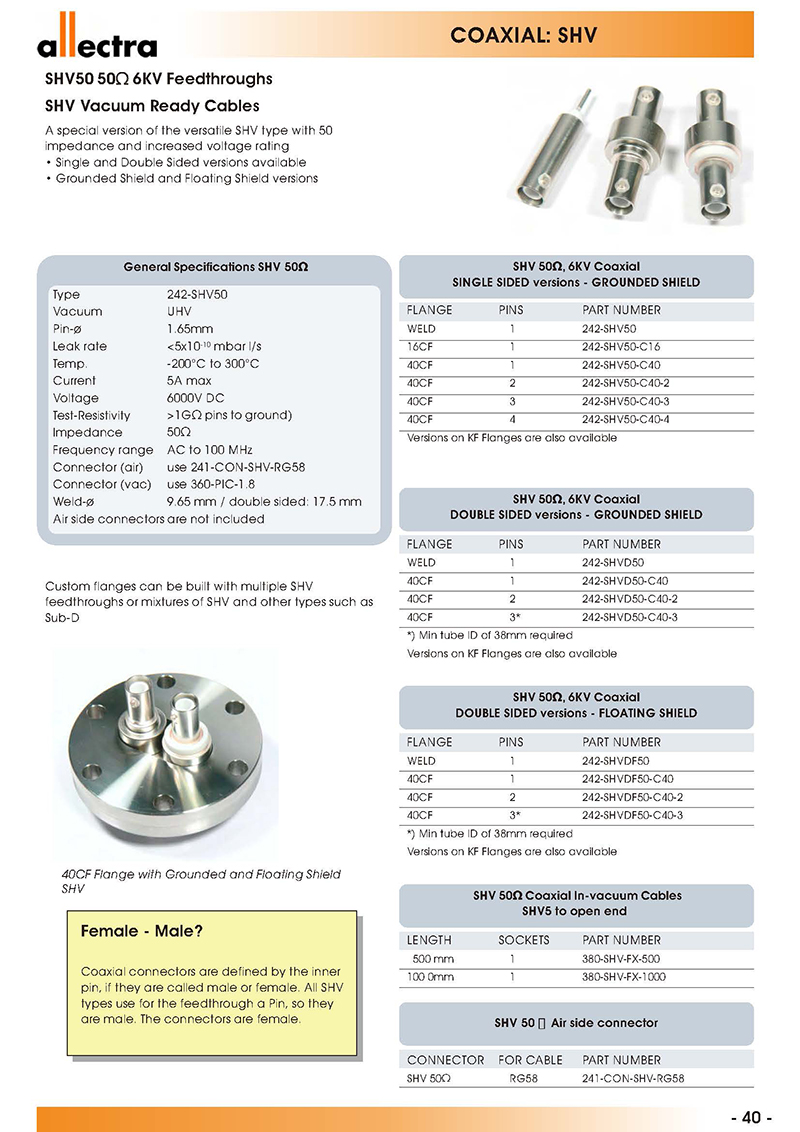 Allectra同軸型SHV50歐姆真空饋通 Allectra同軸型SHV50歐姆真空饋通