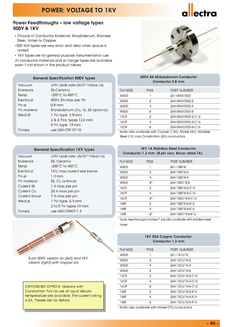 Allectra功率型真空饋通 Allectra功率型真空饋通
