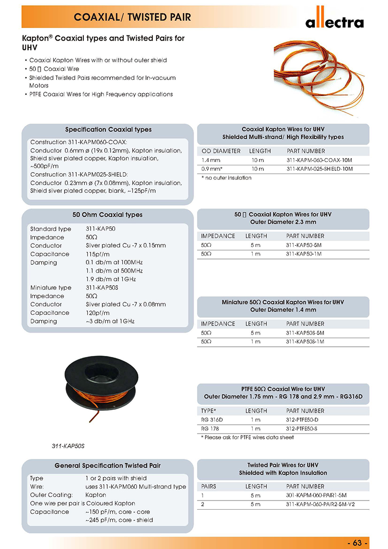 Allectra超高真空KAPTON同軸線纜 Allectra超高真空KAPTON同軸線纜