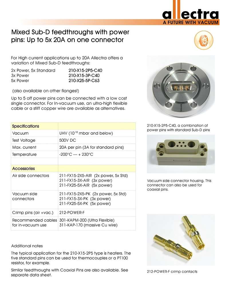 Allectra功率組合型Sub-D真空饋通 Allectra功率組合型Sub-D真空饋通