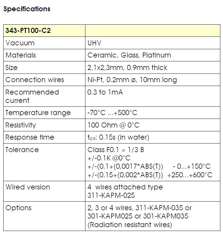 343-PT100-C2熱電阻性能參數 343-PT100-C2熱電阻性能參數