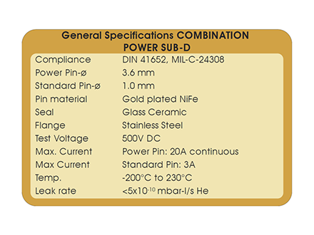 功率和標準插針組合真空饋通的技術指標 功率和標準插針組合真空饋通的技術指標