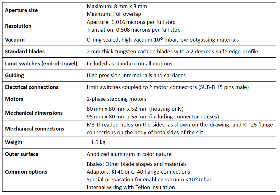 真空狹縫 AT-C8-HV技術參數 真空狹縫 AT-C8-HV技術參數