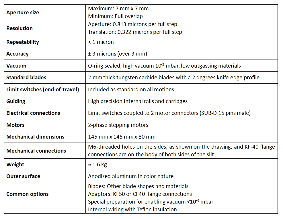 真空狹縫 AT-F7-HV技術參數 真空狹縫 AT-F7-HV技術參數