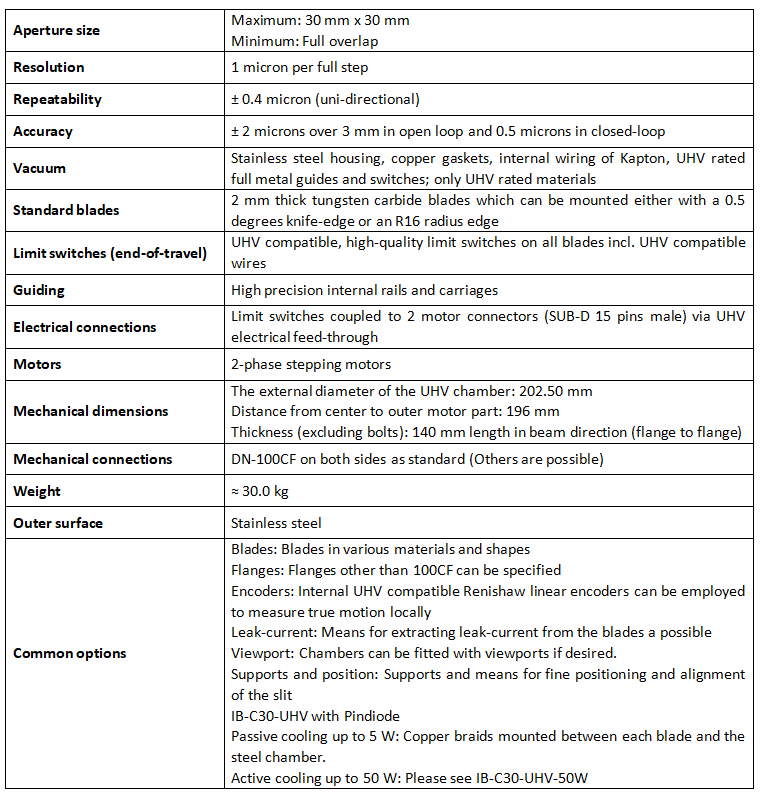 超高真空狹縫 IB-C30-UHV技術參數 超高真空狹縫 IB-C30-UHV技術參數