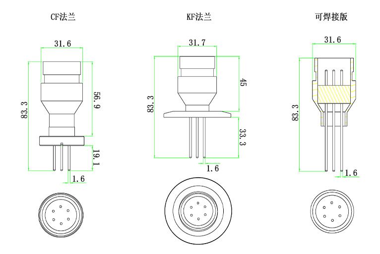 MS6型真空饋通尺寸