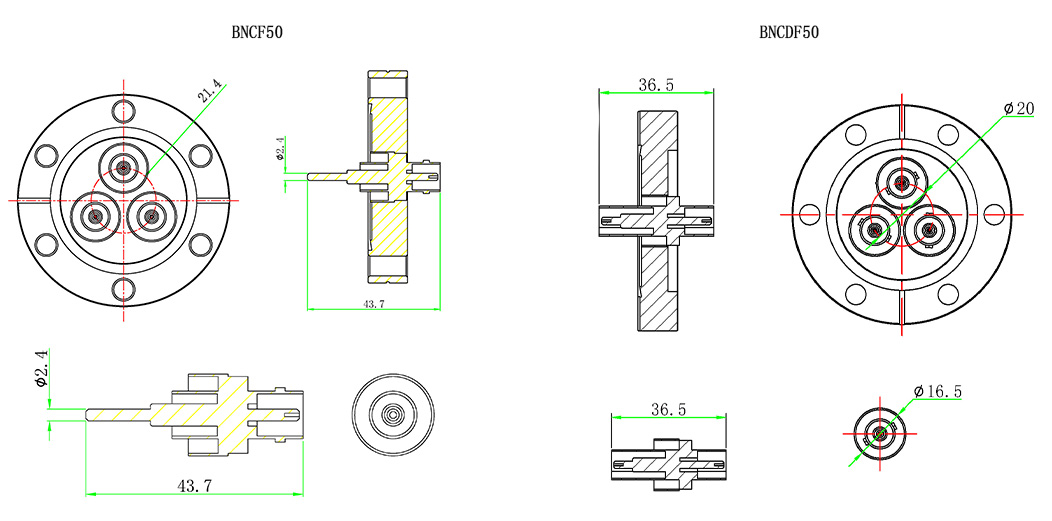 BNCF50 / BNCDF50同軸饋通尺寸