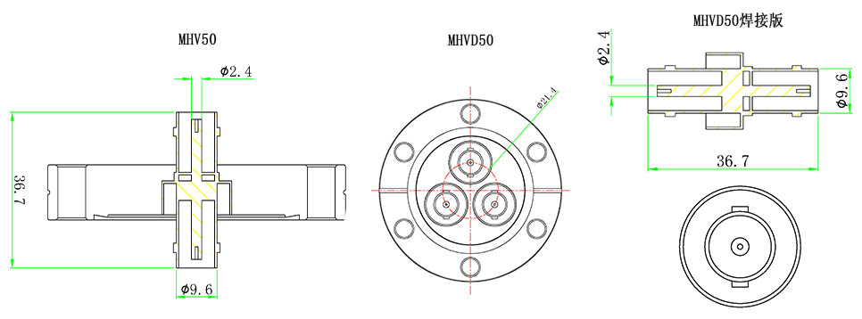 MHV50 / MHVD50同軸饋通尺寸
