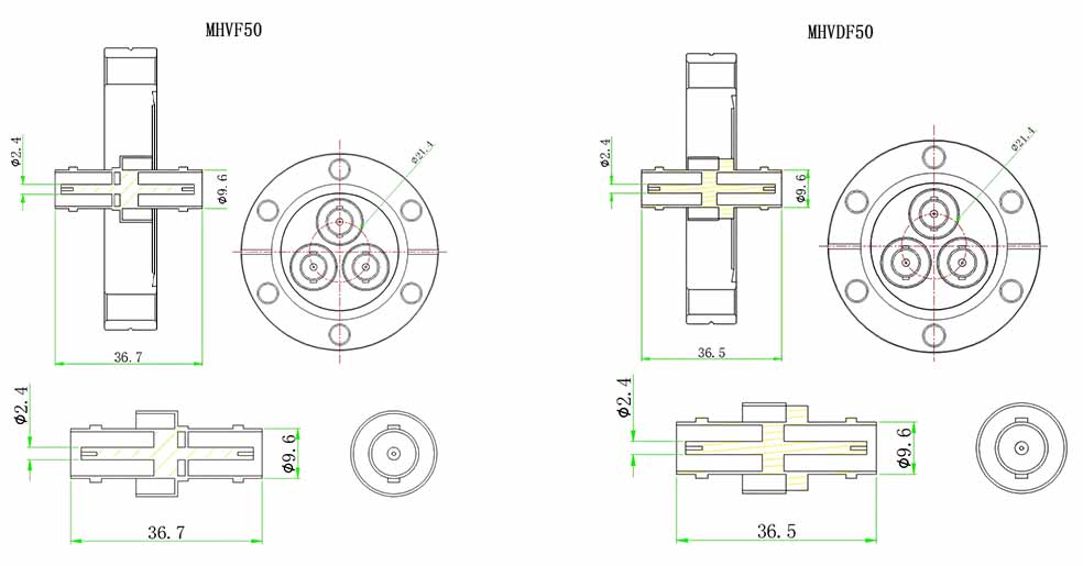 MHVF50 / MHVDF50同軸饋通尺寸