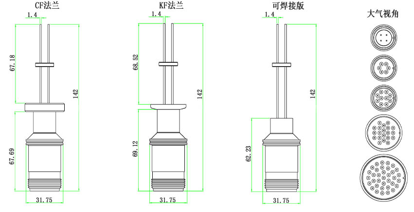 MS功率型真空饋通尺寸